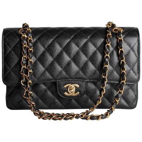 chanel medium classic double flap bag black caviar gold hardware